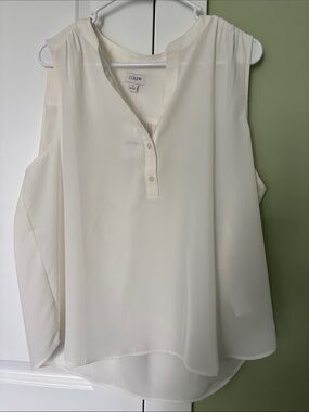 J. Crew Cream Sleeveless V-Neck Henley Blouse